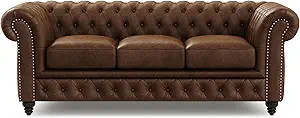 Valencia Parma Chesterfield 3 Seater Sofa 82" | Premium Leather | Mid-Century Leather Couch with ... | Amazon (US)