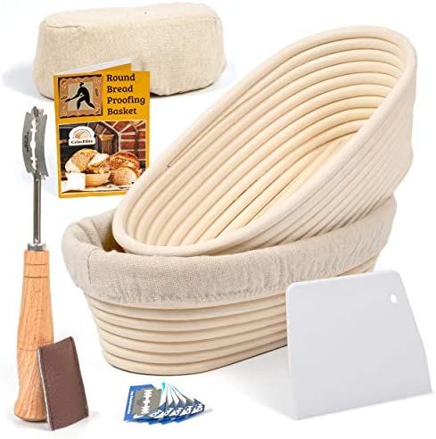 11 Inch Oval Bread Banneton Proofing Basket with Liner Cloth\u2013 Set of 2 + Premium Bread Lame ... | Amazon (US)