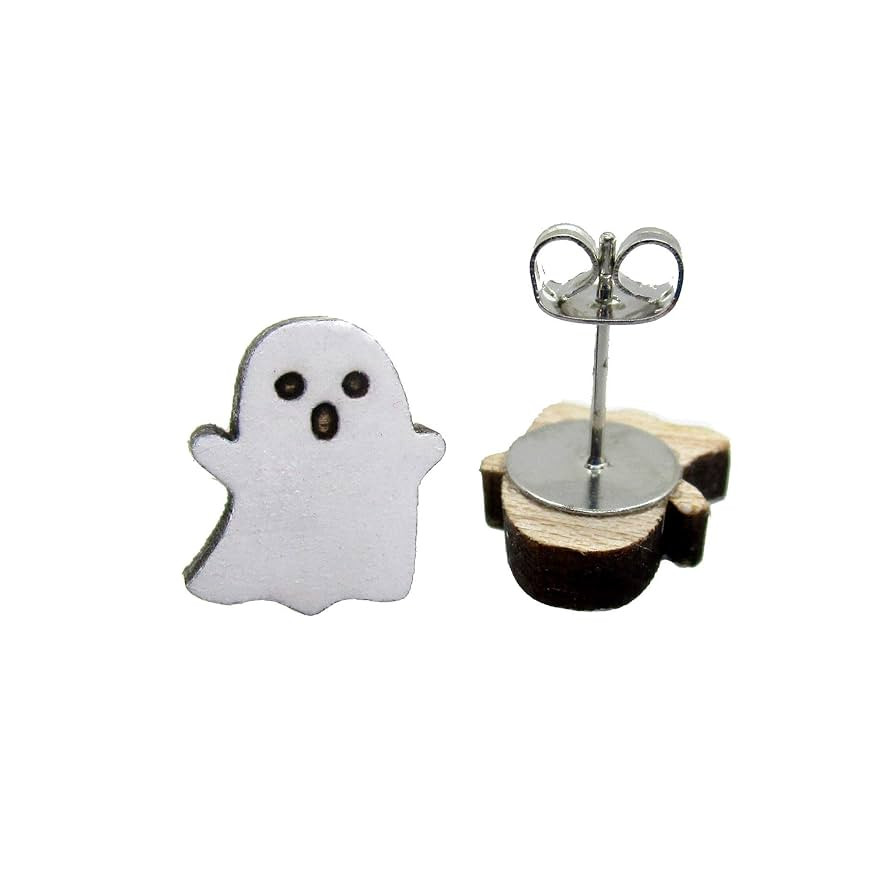 Cute Little Kawaii Wooden White Ghost Stud Earrings, Adorable Funny Halloween Jewelry Nickel Free... | Amazon (US)