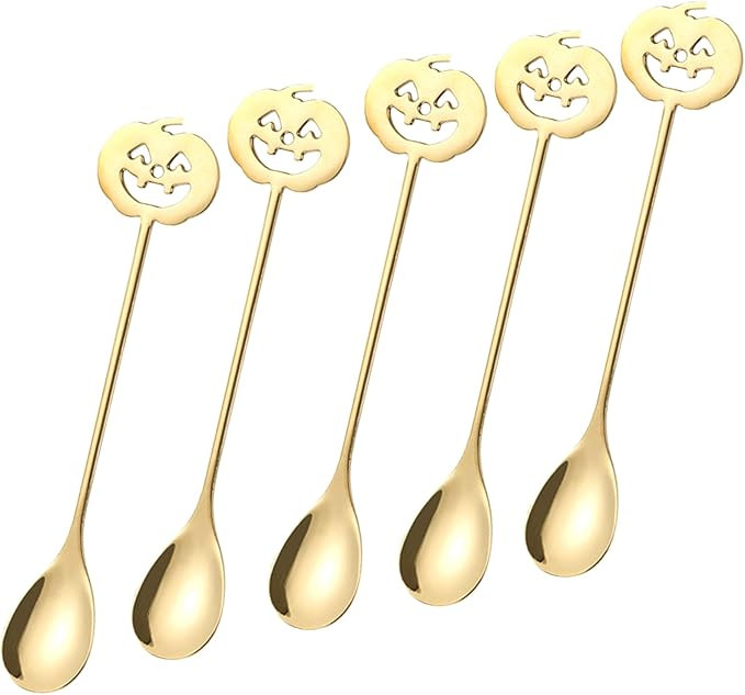 5 PCS Halloween Pumpkin Spoons - Stainless Steel Pumpkin-Shaped Coffee/Tea Stirring Spoons Set, P... | Amazon (US)