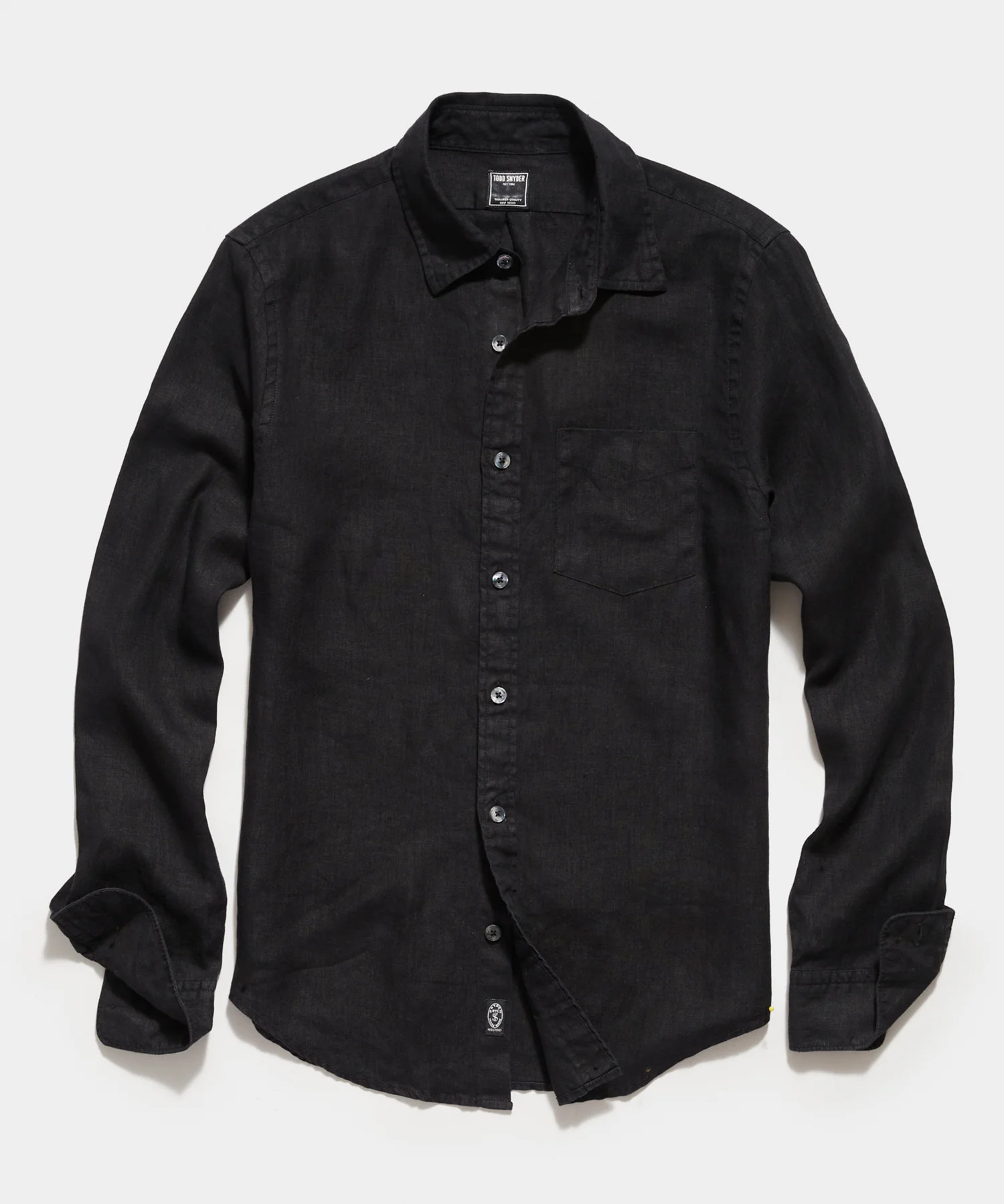 Irish Sea Soft Linen Point Collar Long Sleeve Shirt in Black | Todd Snyder