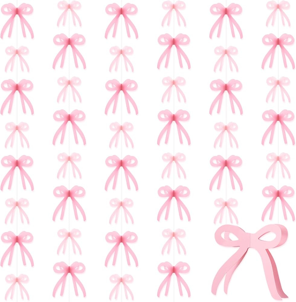 Yeaqee 4 Pcs Pink Bow Hanging Garland Banner, 3D Pink Bow Banner Party Decorations for Coquette B... | Amazon (US)