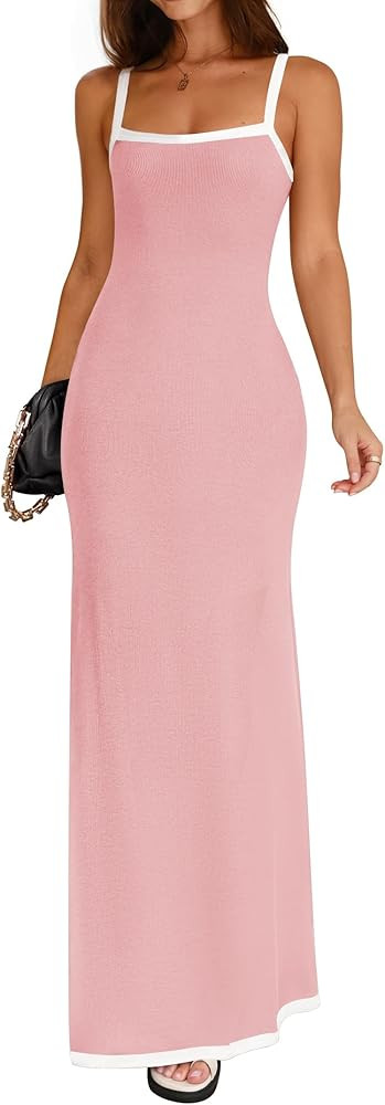 ZESICA Women's 2025 Summer Spaghetti Straps Maxi Dress Sleeveless Square Neck Lightweight Long Be... | Amazon (US)