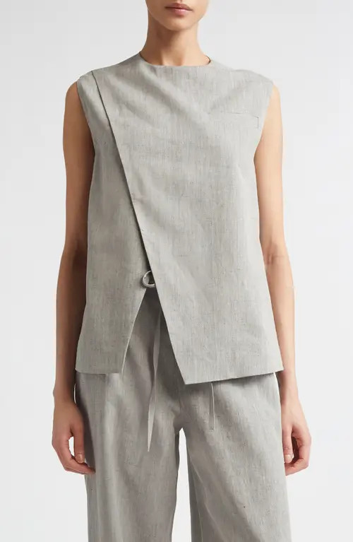 LOULOU DE SAISON Della Asymmetric Mélange Linen & Cotton Top in Grey Melange at Nordstrom, Size 4 Us | Nordstrom