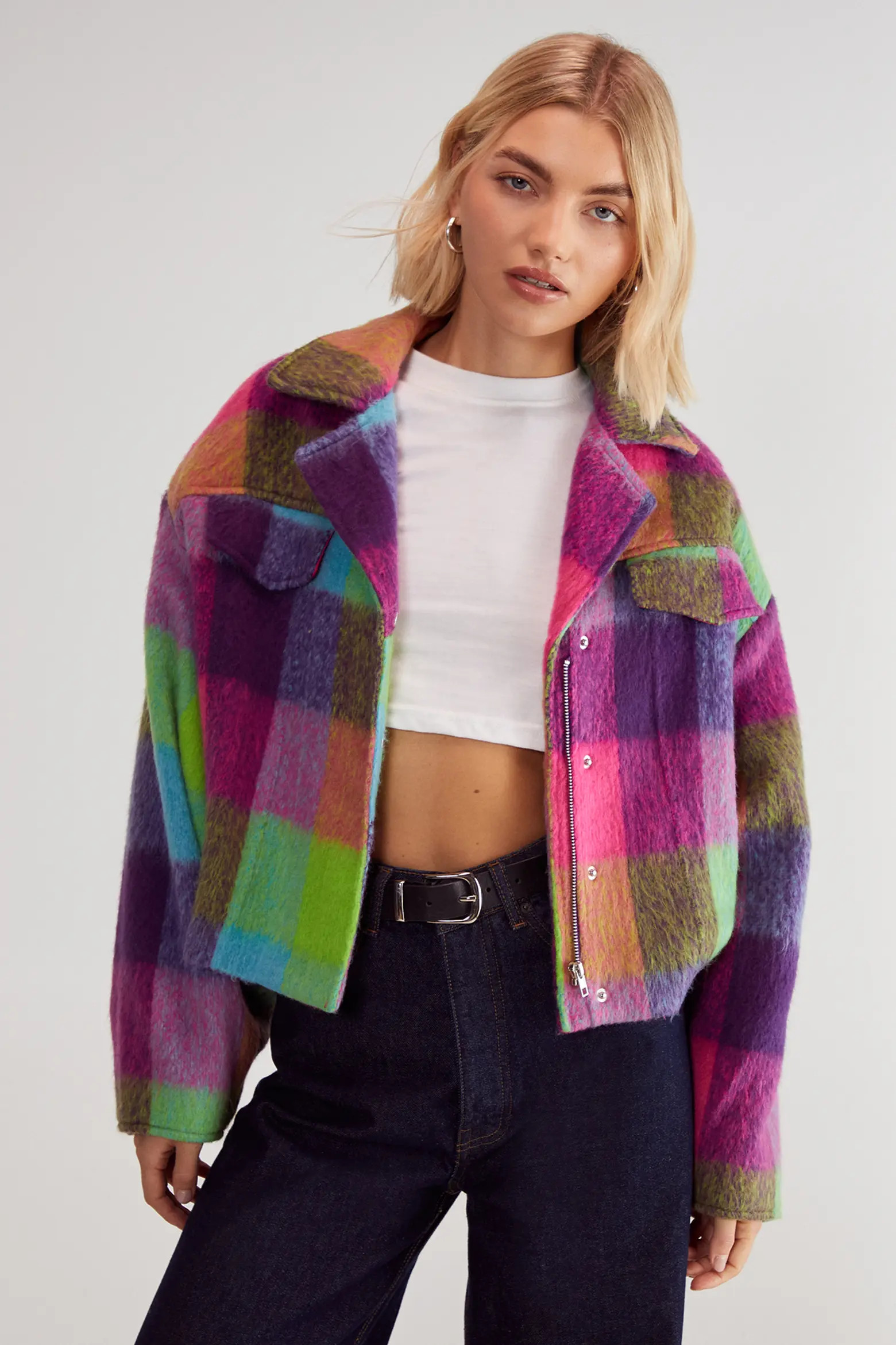 Check Wool Blend Trucker Jacket (Women) | Nordstrom | Nordstrom