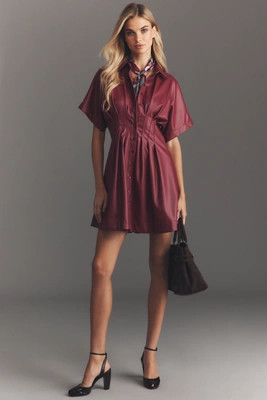 The Tobie Faux-Leather Mini Shirt Dress by Exquise | Anthropologie (US)