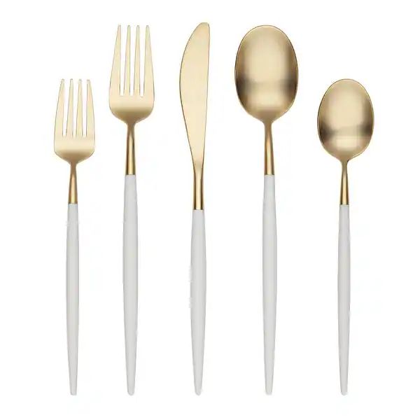 Mazzy Gold with White-Handle 20-Piece Flatware Set | Bed Bath & Beyond