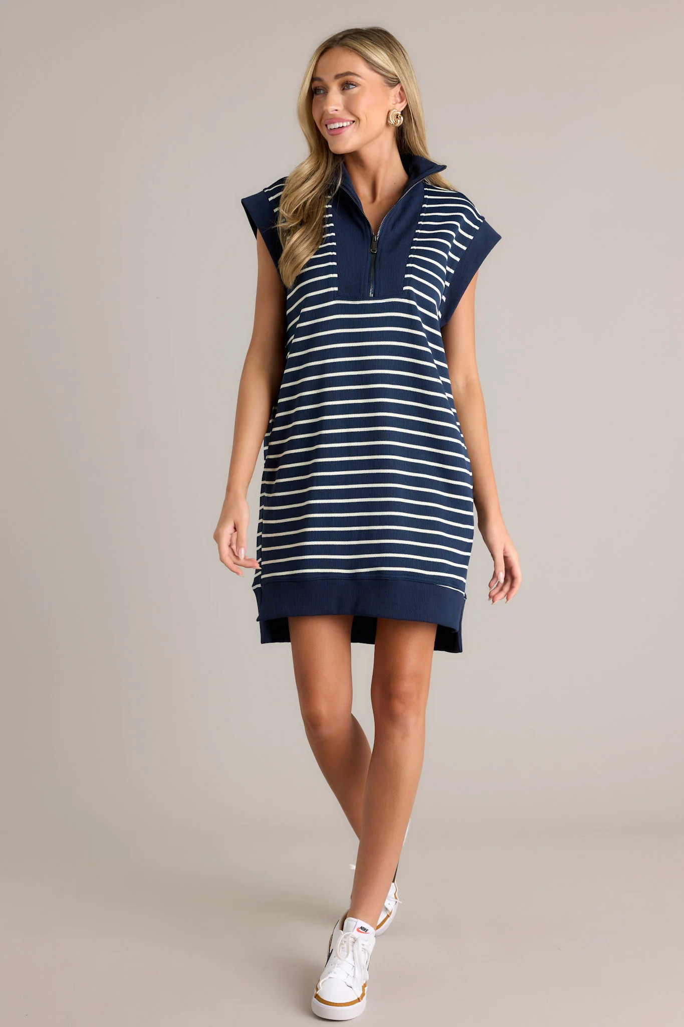 Leave It To Me Navy Stripe Mini Dress | Red Dress