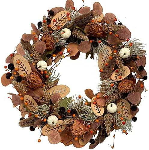 EGOLOT 24Inch Fall Dried Flower Wreath For Front Door, Autumn Thanksgiving Day And Harvest Wreath... | Amazon (US)