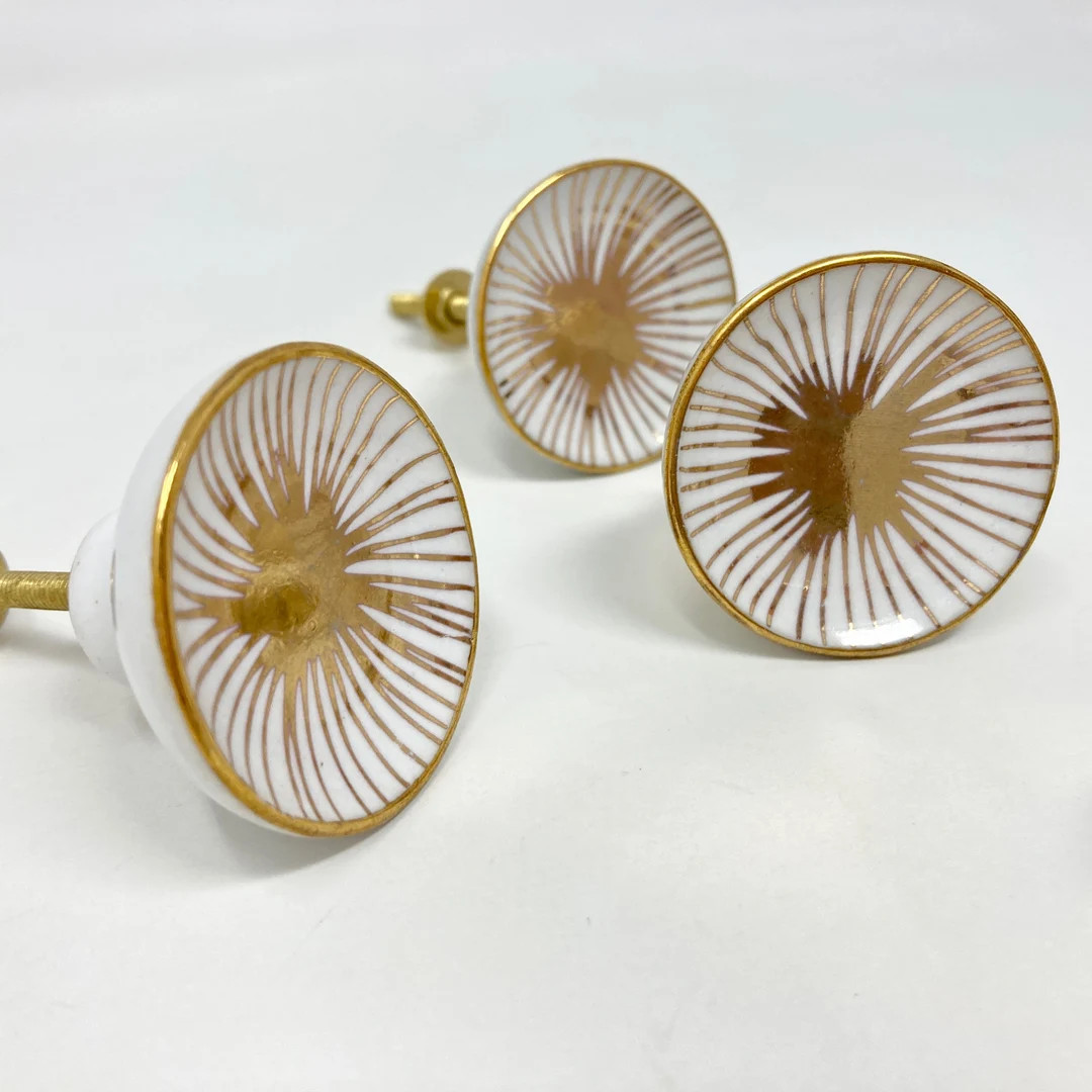 Hand Painted Ceramic White & Gold Drawer Pull, Drawer Knobs Cabinet Knobs and Pulls Unique Decora... | Etsy (US)