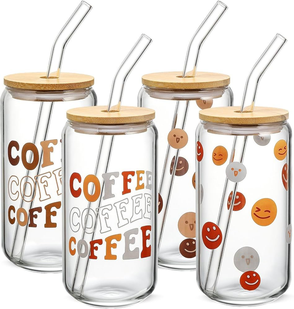 16oz Sublimation Beer Can Shaped Glass Cups and Straws Set, Iced Coffee Tumblers - Aesthetic Hous... | Amazon (US)