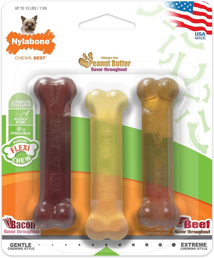 Nylabone Original Bone Flexi Chew toy for Dogs, Dog Toys for Moderate Chewers, Bacon, Peanut Butt... | Amazon (US)