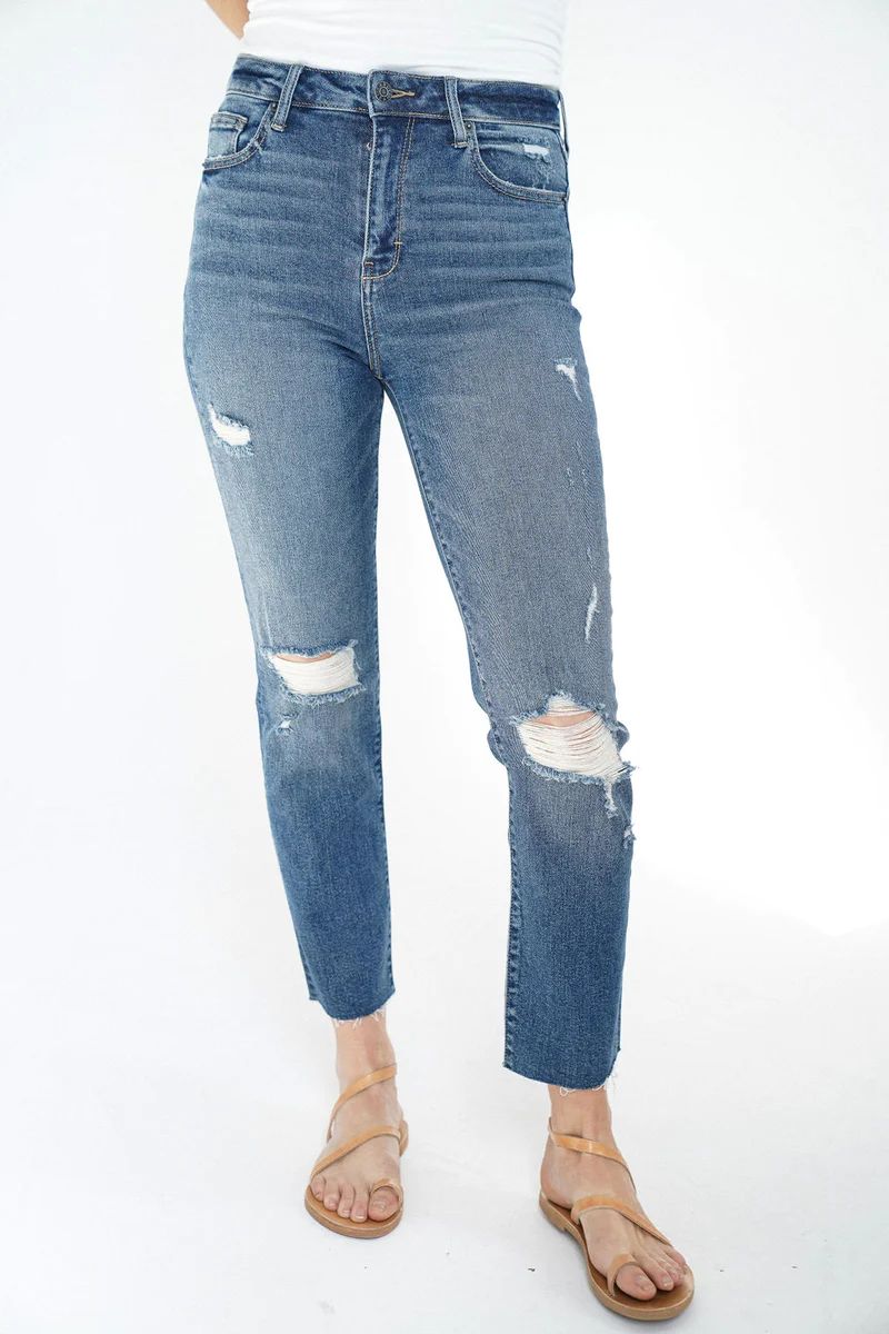 Chrissy Distressed Straight Leg Jeans | Carly Jean Los Angeles