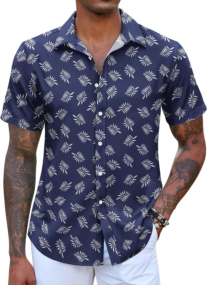 COOFANDY Mens Hawaiian Shirts Short Sleeve Button Down Aloha Shirt Casual Beach Clothes | Amazon (US)