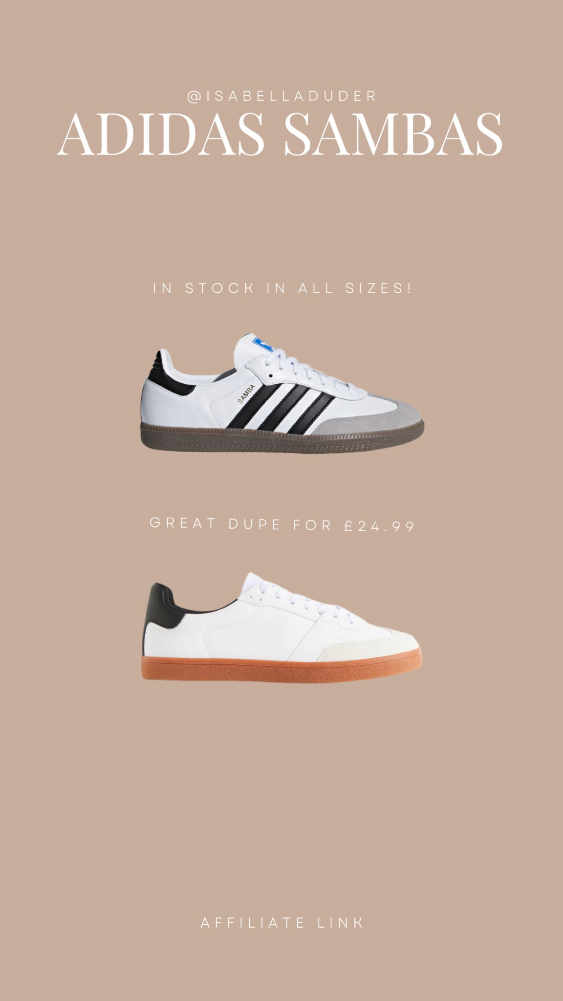Get the look for less - adidas sambas available in all sizes (go up half a size) and an amazing dupe for just £24.99 from H&M  

#LTKshoecrush #LTKFind #LTKeurope