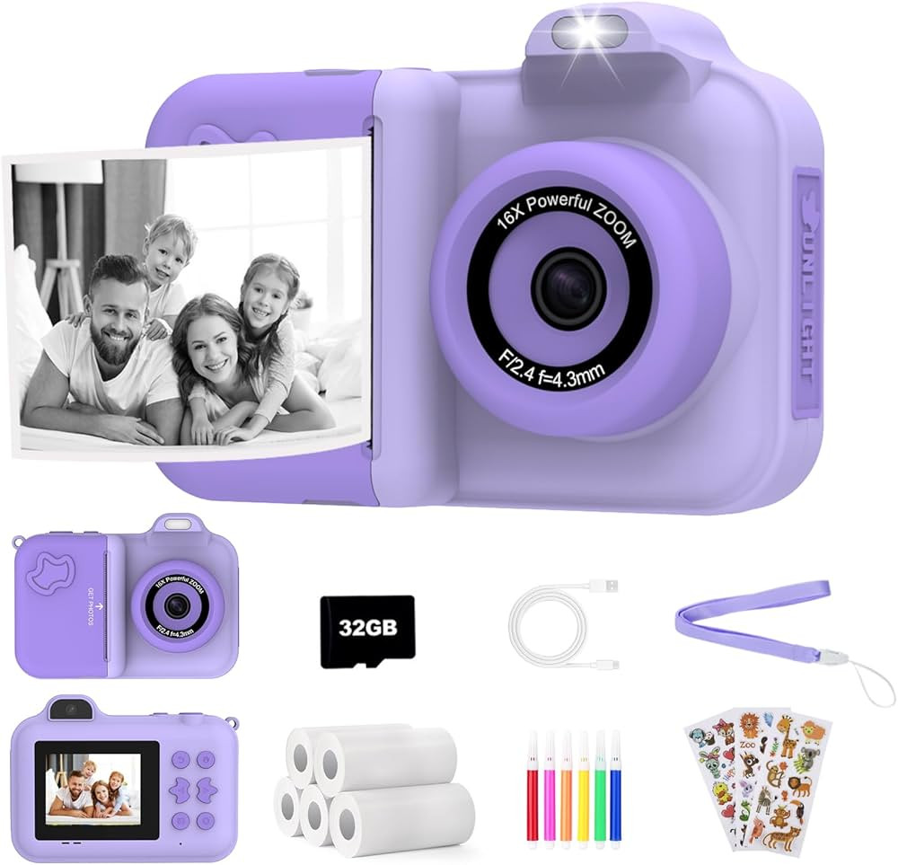 Kids Camera Instant Print, 1080P HD Dual-Lens Selfie,Toddler Digital Camera with 5 Rolls Paper & ... | Amazon (US)