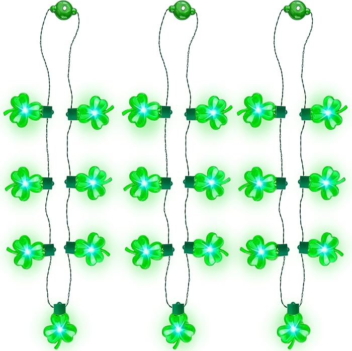 JOYIN 3 PCS St Patrick's Day Light Up Necklaces,Green Shamrock Bulb Necklace for Costume Dressing... | Amazon (US)