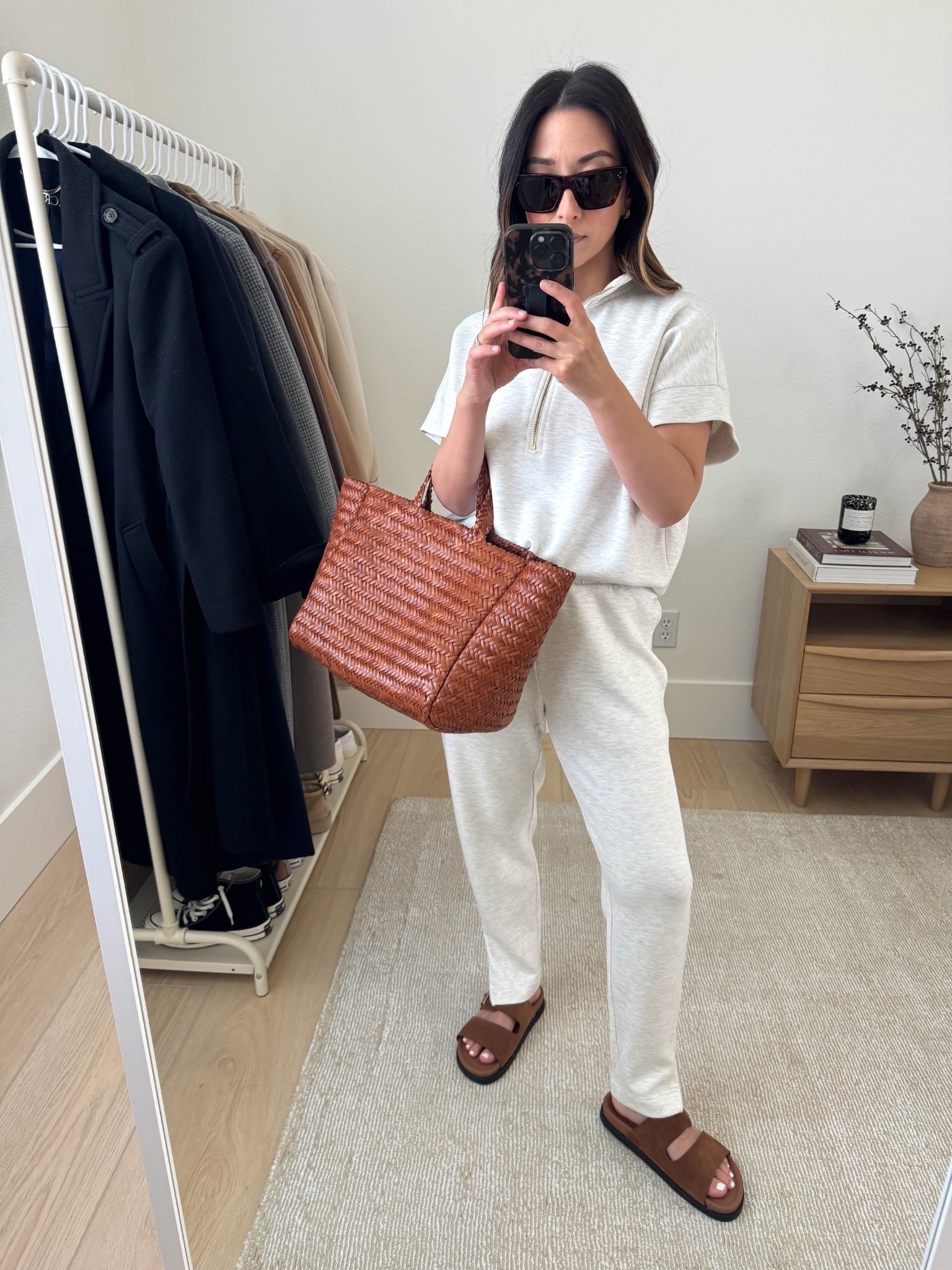 Varley summer sets are truly the best. They're great for mom life, for travel, and they're petite-friendly. Truly butter soft, amazing quality, and just so darn comfy. The perfect way to look elevated without trying. Pants are petite-friendly. 

Ritchie Short Sleeve Pullover xs
Slim Zip Hem Pants 26" xs
Latona Suede slide 6
Marea tote
Celine sunglasses 
Dorsey James necklace 15”
J.crew earrings  

Athleisure, summer outfits, petite style 

#LTKItBag #LTKTravel #LTKPetite