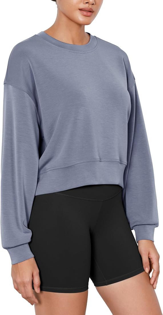 ODODOS Modal Soft Long Sleeve Cropped Sweatshirts for Women Oversized Crew Neck Pullover Crop Top | Amazon (US)