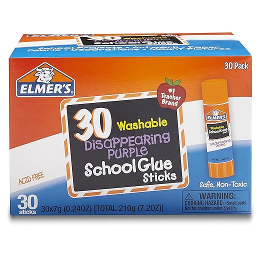 Elmer's Disappearing Purple School Glue Sticks, Washable, 7 Grams, 30 Count | Amazon (US)
