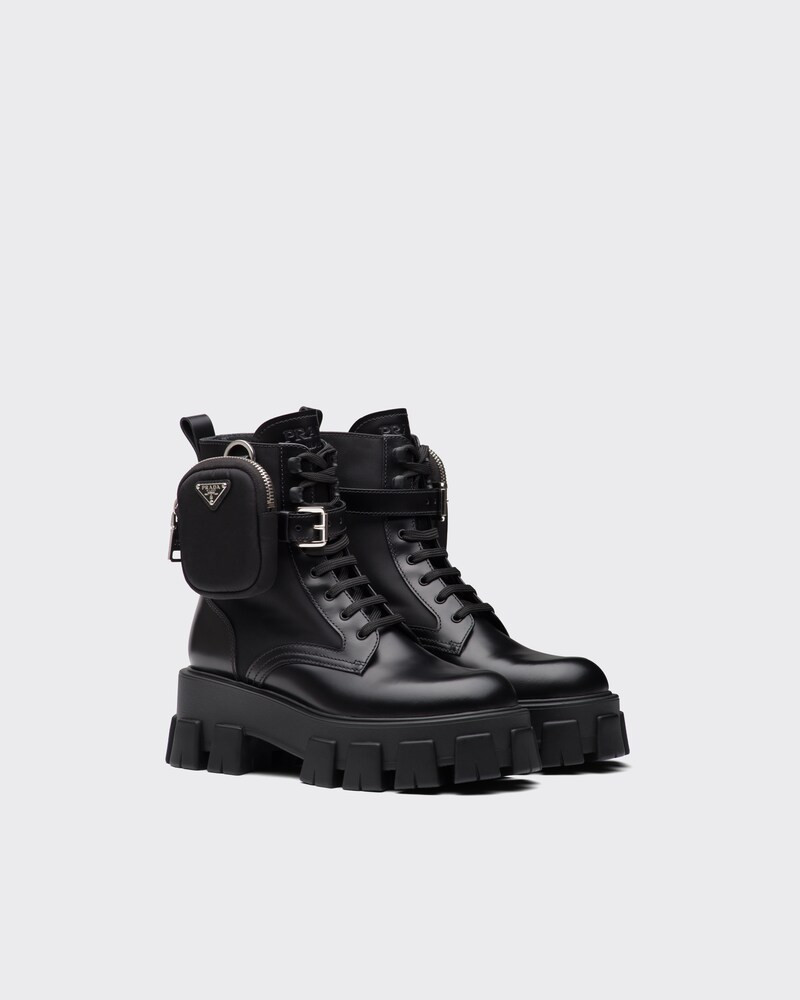 Monolith brushed rois leather and nylon boots | Prada Spa US