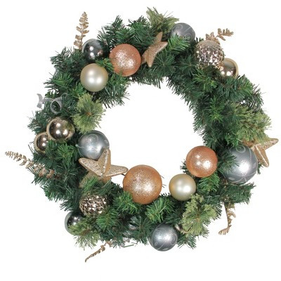 Northlight 24" Unlit Rose Gold/Silver Ball Ornaments Pine Artificial Christmas Wreath | Target