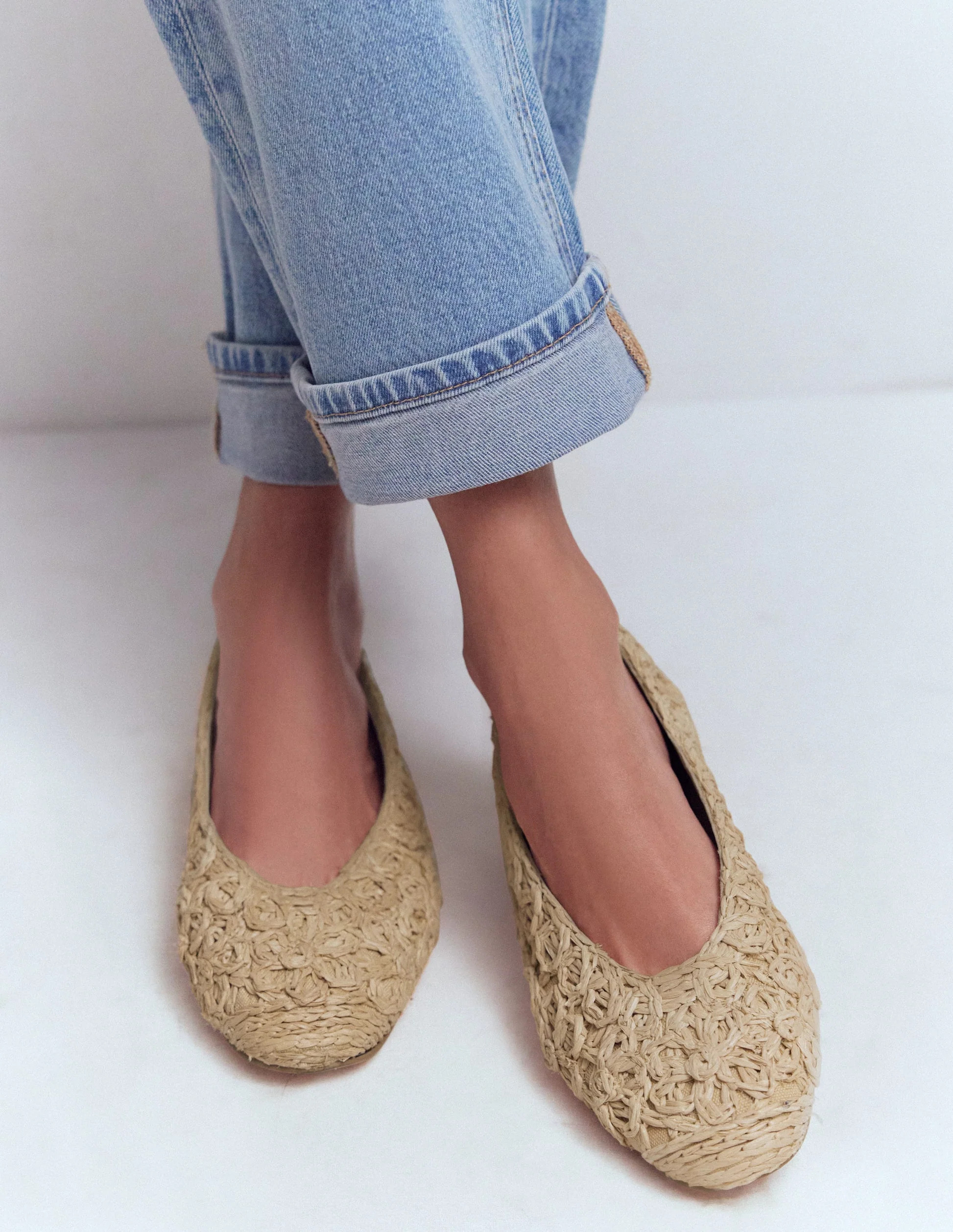 High Cut Ballet Flats-Flower Raffia | Boden UK