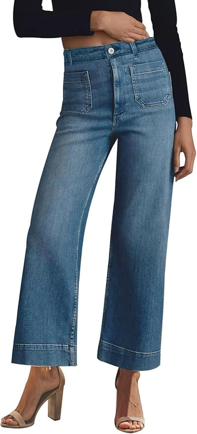 KUNMI Women's Wide Leg Jeans High Waisted Straight Leg Stretchy Denim Pants with Pockets | Amazon (US)