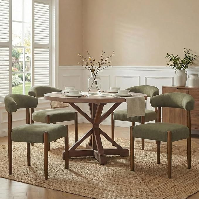 VKNOW Wooden Dining Chairs Set of 4, Modern Upholstered Dining Room Chairs with Walnut Wood Legs ... | Amazon (US)