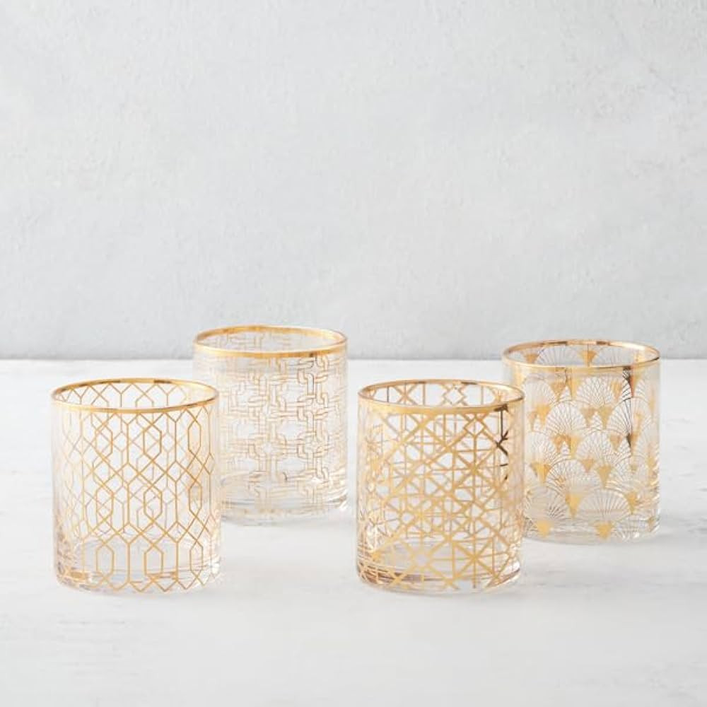 Z Gallerie Set of 4 Glass Bar Soiree Double Old-Fashioned Glasses with Unique Geometric Pattern f... | Amazon (US)