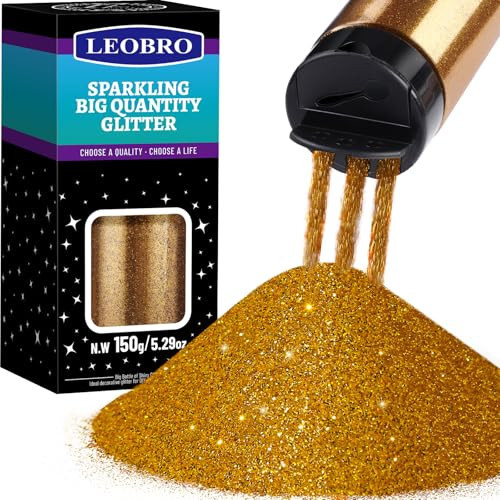 LEOBRO Gold Glitter, 150g/5.29oz Gold Fine Glitter for Crafts, Resin, Body Face Hair Makeup, DIY Party Halloween Christmas Decorations (Metallic Gold) | Amazon (US)