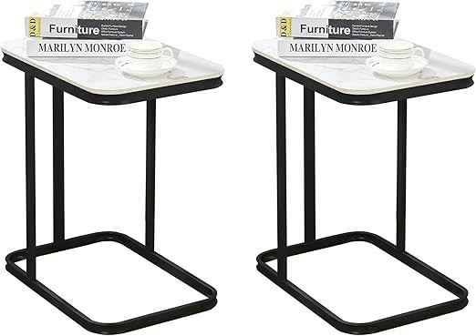 Nathaniel Home 23" H, C-Shaped Sofa Side Modern-Glam nightstand, End Snack Table with Metal Frame... | Amazon (US)