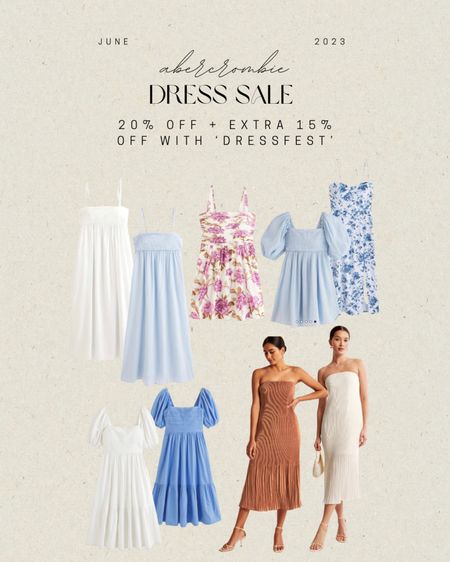 Abercrombie sale: 20% off dresses + extra 15% off with DRESSFEST // maxi dress, midi dress, white dress, wedding guest dress // 

#LTKstyletip #LTKunder100 #LTKsalealert