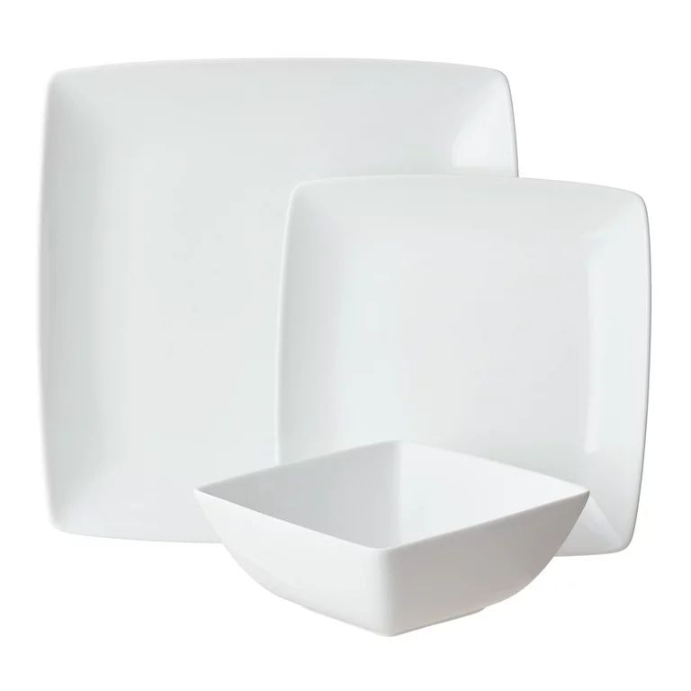 Better Homes & Gardens- Loden White Square Porcelain 12-Piece Dinnerware Set | Walmart (US)