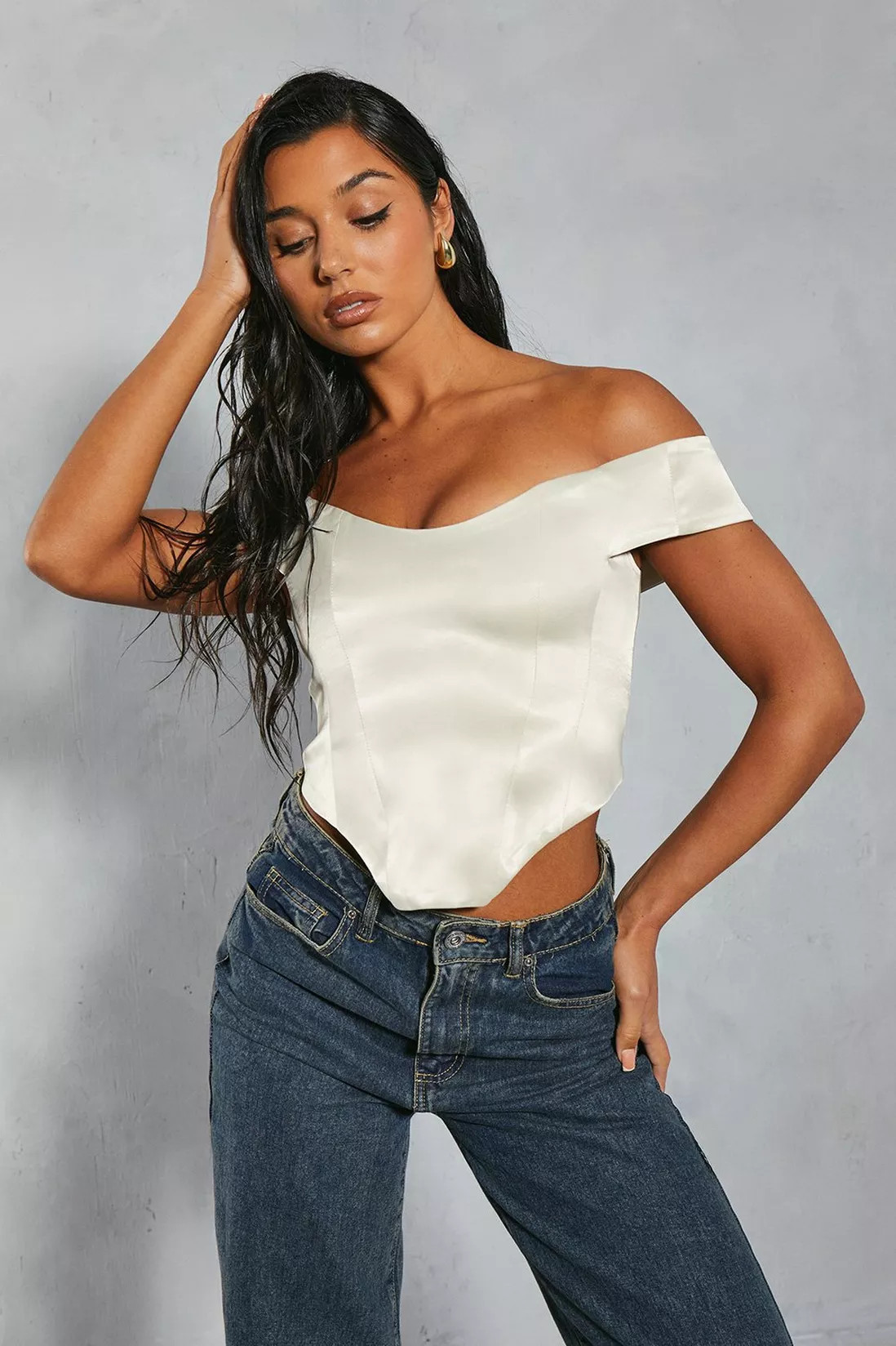 Premium Satin Bardot Corset Top | Debenhams UK