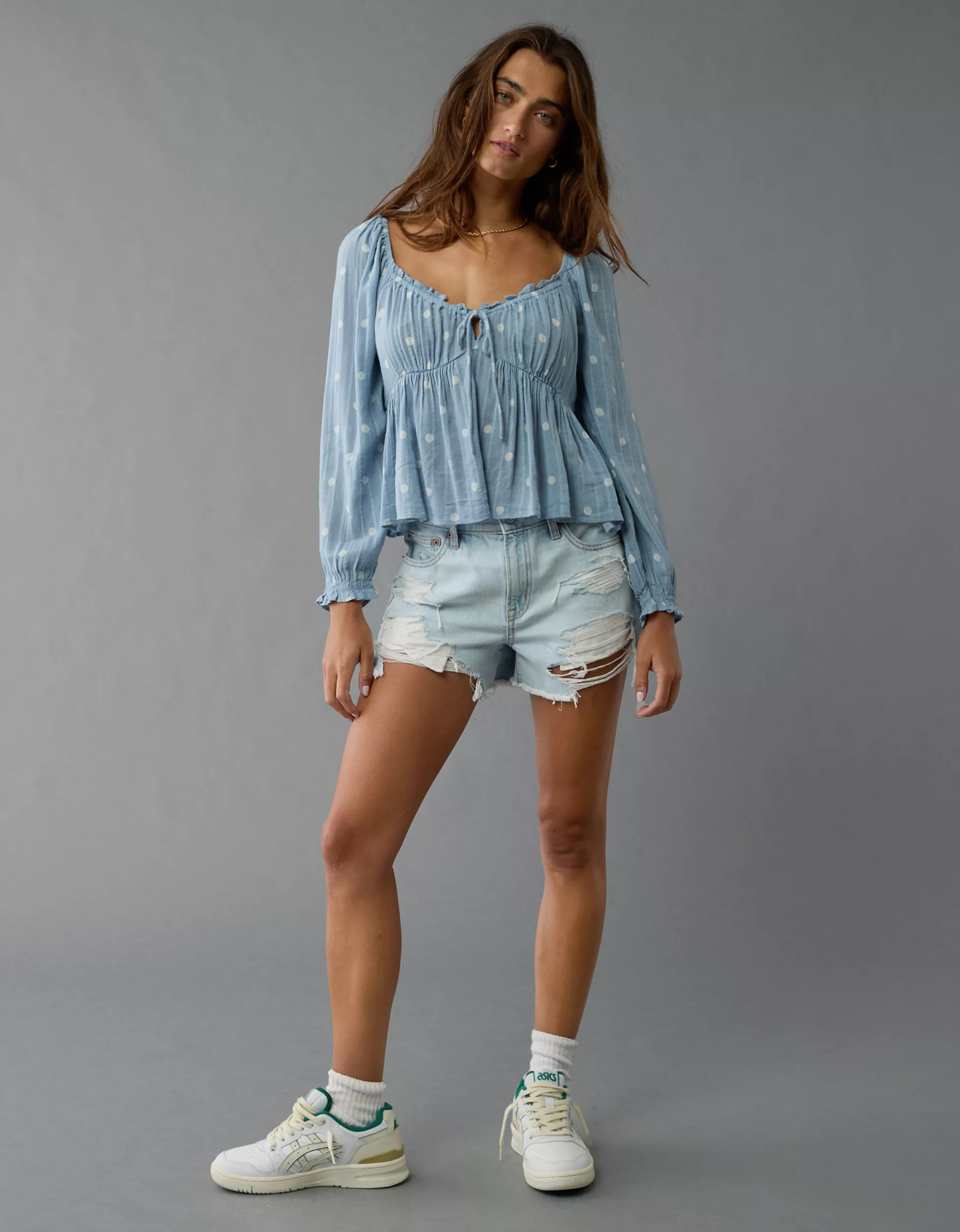 AE Long-Sleeve Babydoll Top | American Eagle Outfitters (US & CA)