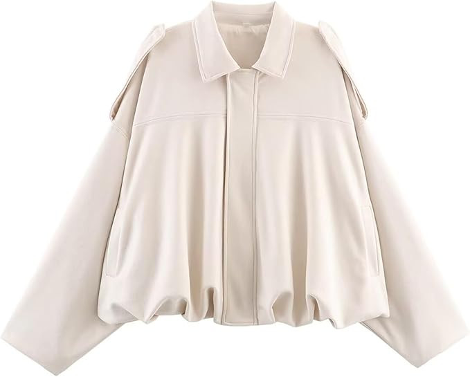 Womens Faux Suede Bomber Jacket Cropped Zip Up Batwing Long Sleeves Jackets Oversized Streetwear ... | Amazon (US)