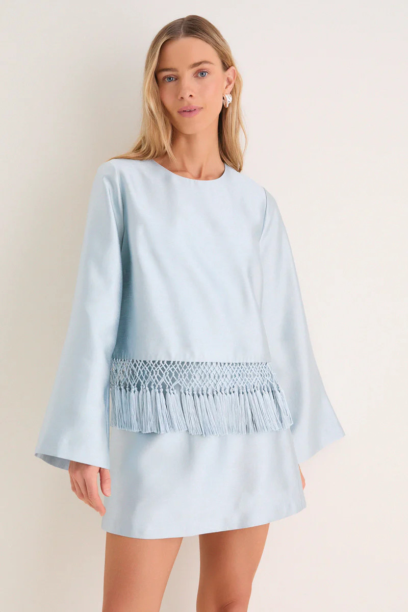 Pewter Blue Long Sleeve Maxine Tassel Top | Tuckernuck (US)