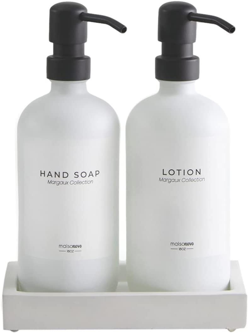 MaisoNovo Glass Soap Dispenser with Pump and Concrete Tray | Vintage Soap Dispenser Bathroom & Ki... | Amazon (US)