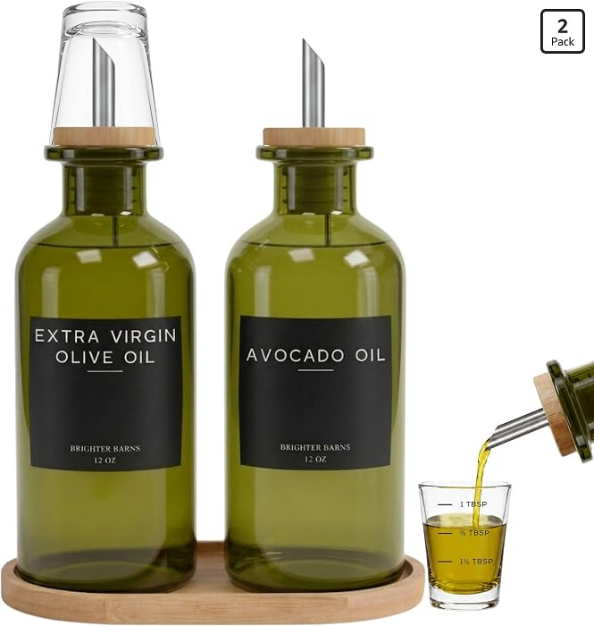 Brighter Barns Green Glass Olive Oil Dispenser Bottle for Kitchen Oil and Vinegar Dispenser Set, ... | Amazon (US)