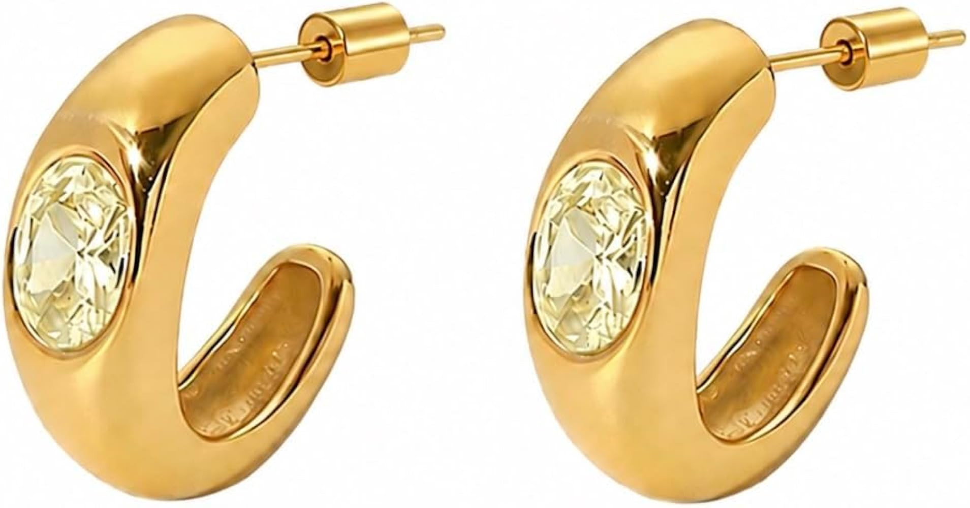 Estelle Earrings | 18k Gold Chunky Hoop Earrings \u2013 CZ Lemon Stone Gold Huggie Earrings for W... | Amazon (US)