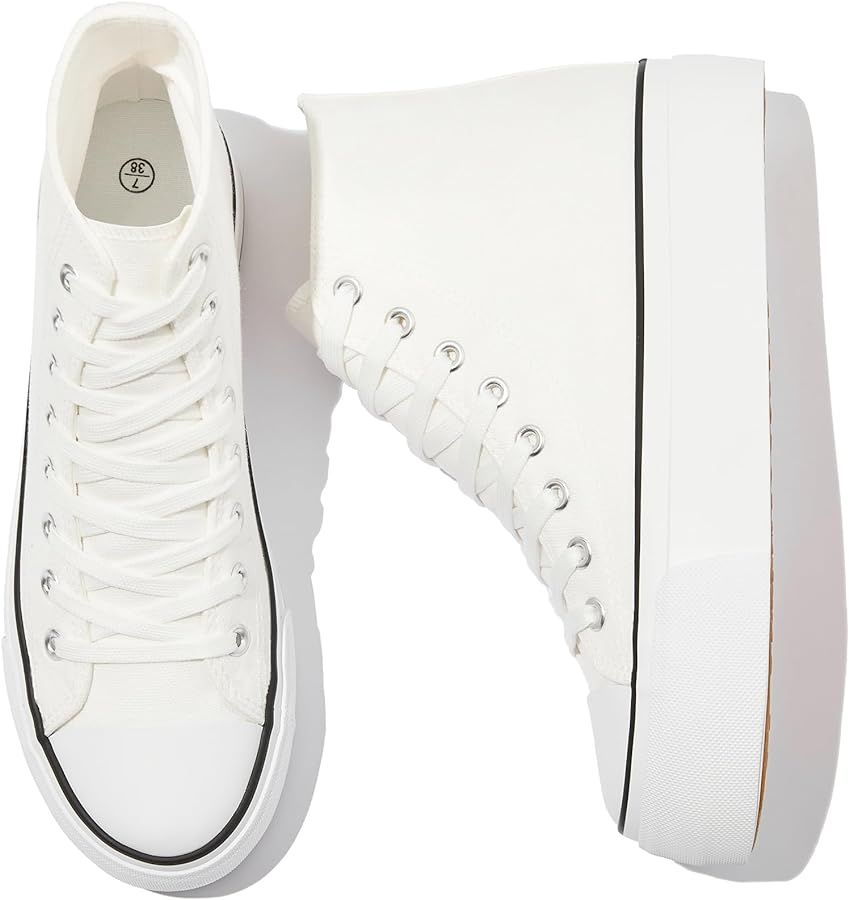 POVOGER Platform Sneakers for Women Fashion High Top Canvas Shoes White Womens Platform Shoes Cas... | Amazon (US)