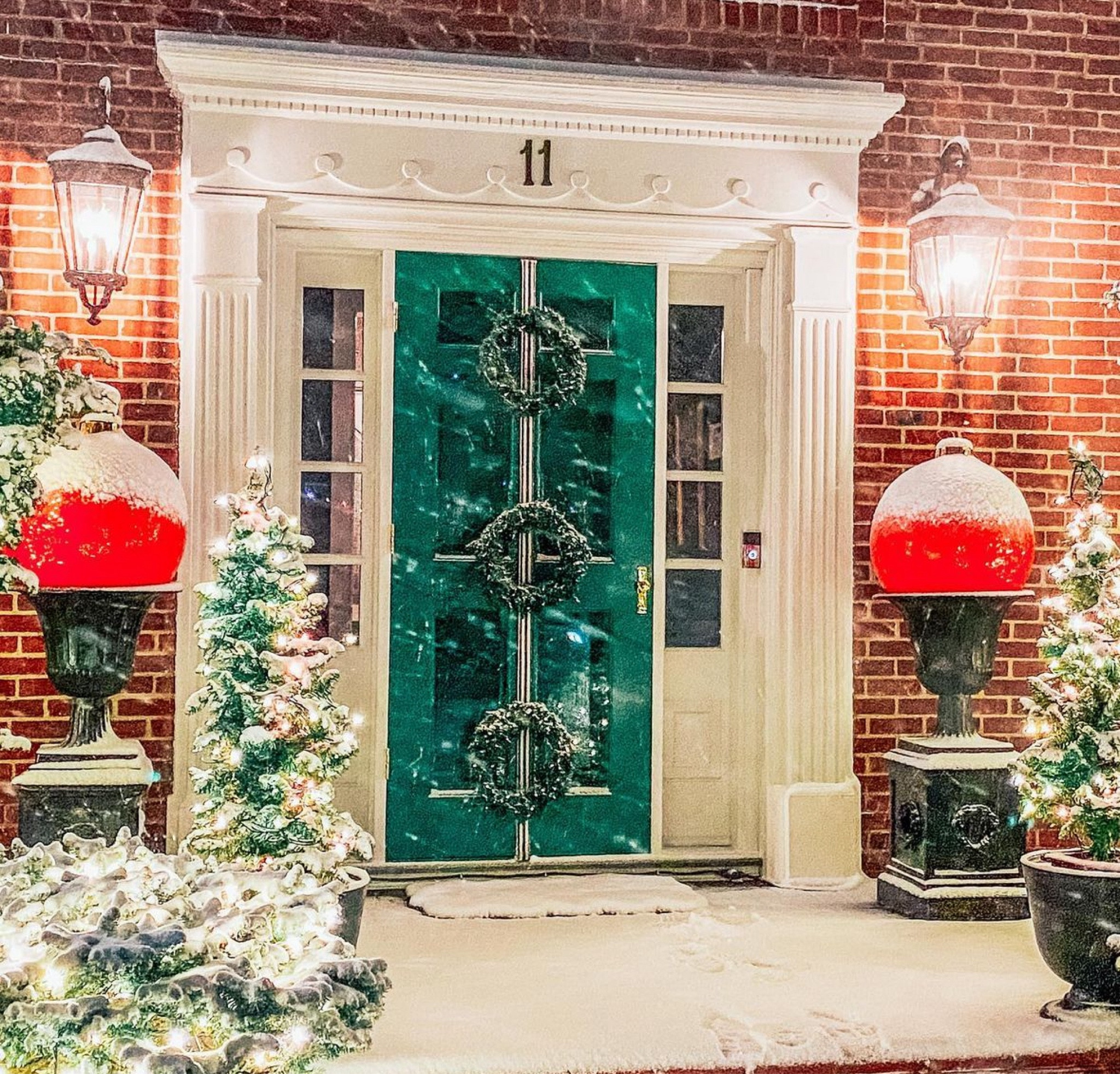 Outside Christmas decorations, red and green, Christmas wreath, front door, ribbon, urns, holliball, over side ornaments, deck the halls, front stoop, front door, door decor, Christmas crafts  

#LTKHoliday #LTKHome #LTKSeasonal