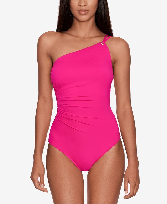 Lauren Ralph Lauren Women's Double-Strap One-Shoulder Tummy-Control Swimsuit & Reviews - Swimsuit... | Macys (US)