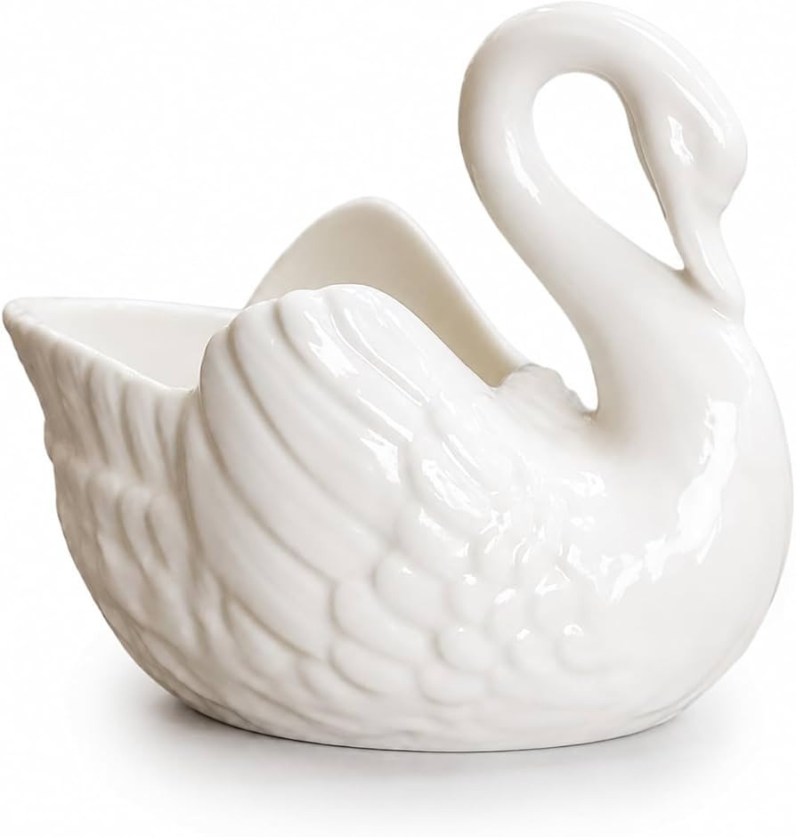 VANZACK Elegant White Ceramic Swan Planter 4.4in Decorative Succulent Flower Pot Swan Vase, Ceram... | Amazon (US)
