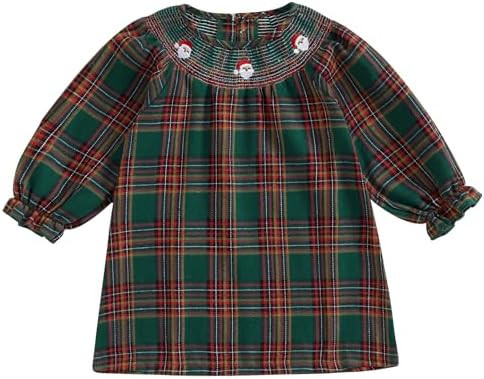 Toddler Smocked Christmas Dress Baby Girl Christmas Outfit Vintage Princess Plaid Dresses Cute Cl... | Amazon (US)