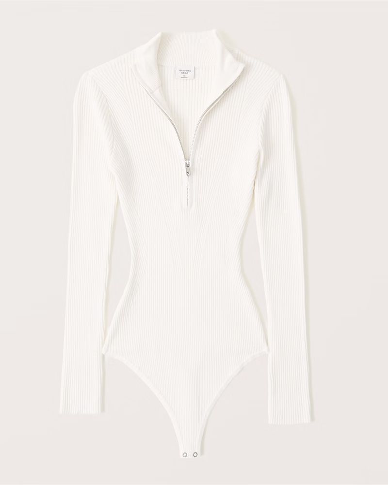 Abercrombie & Fitch Women's Elevated Knit Half-Zip Bodysuit in Off White - Size L | Abercrombie & Fitch (US)