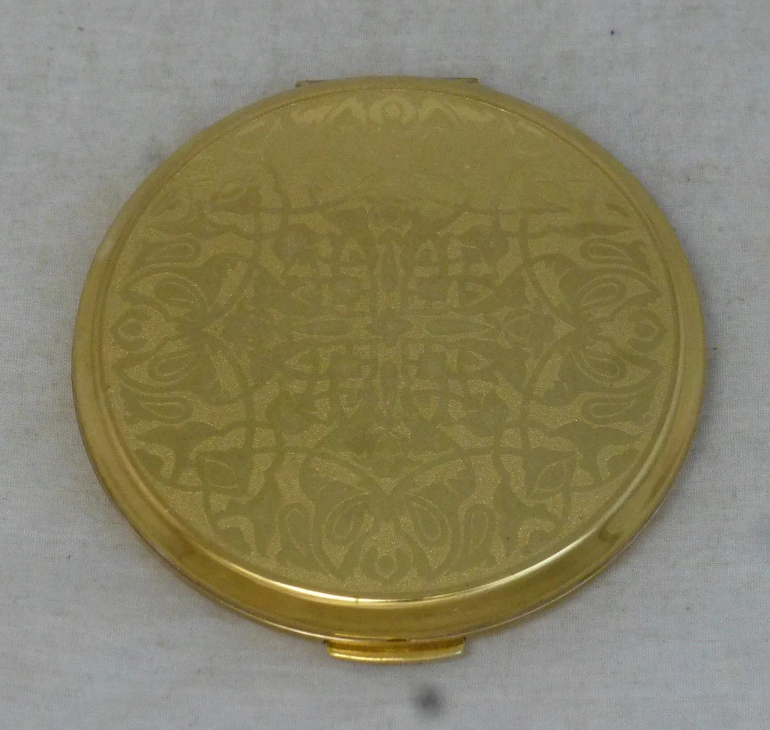 Art Nouveau Floral Design Gold Tone Floral Round Vintage Powder Compact / Make-up Mirror Shiny Fl... | Etsy (US)