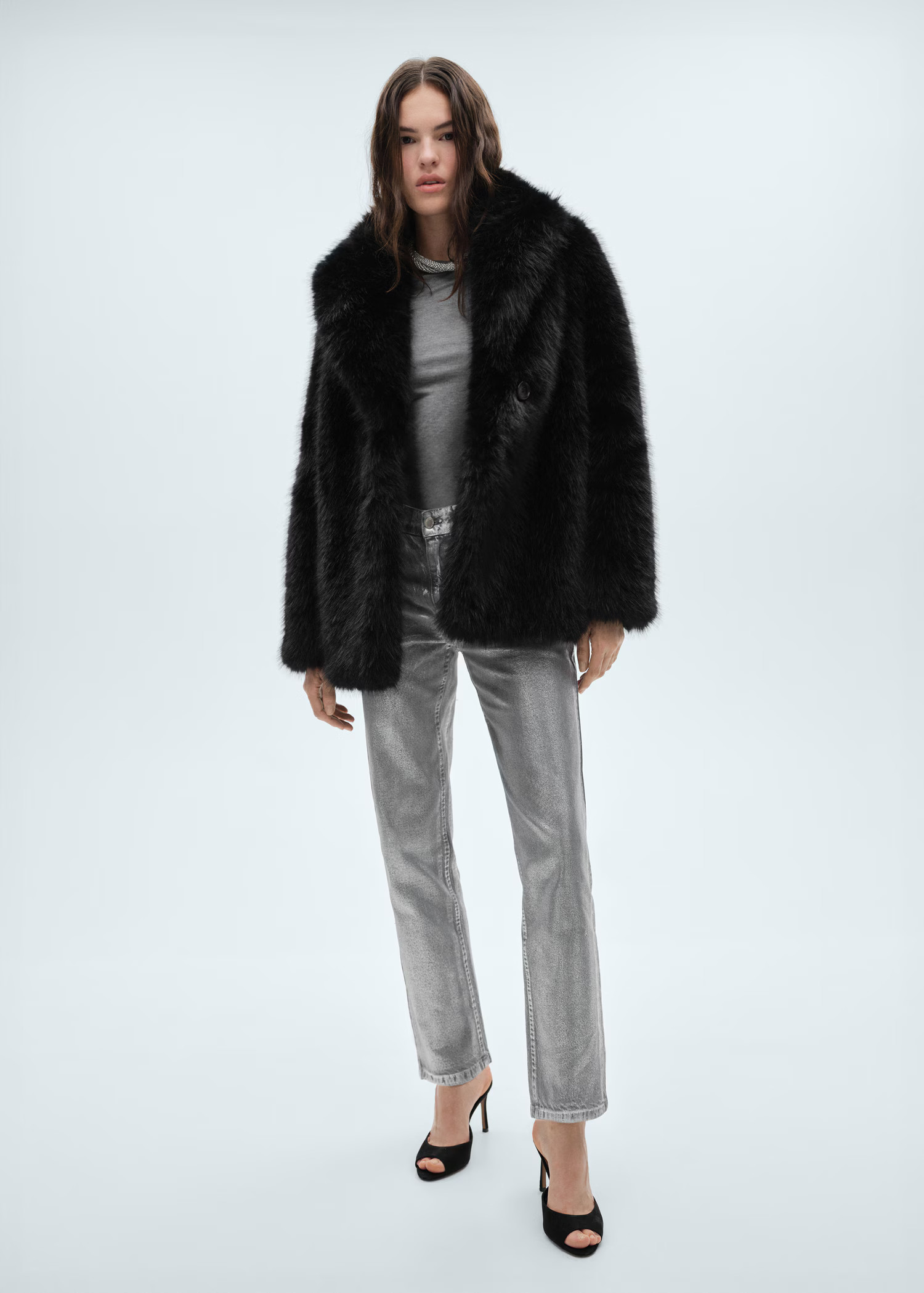 Coat with fur-effect lapels - Women | MANGO USA | Mango (US/MX/AU)