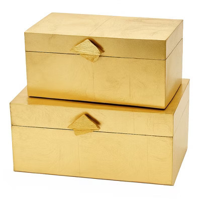 Vintiquewise Set of 2 Decorative Wooden Storage Boxes with Gold Accent – For Keys, Jewelry, Makeup, Crafts, Home Office & Bedroom, Gold | Target